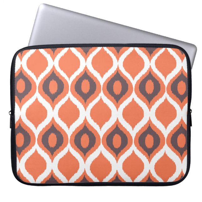 Orange Retro Geometric Ikat Tribal Print Mönster Laptop Fodral (Framsidan)