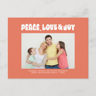 Orange Retro Groovy Peace Kärlek Joy Photo Helg Vykort