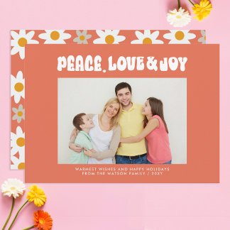 Orange Retro Groovy Peace Kärlek Joy Photo Julkort