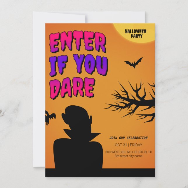 Orange Retro Halloween-inbjudan,Halloween-natt Inbjudningar (Framsida)