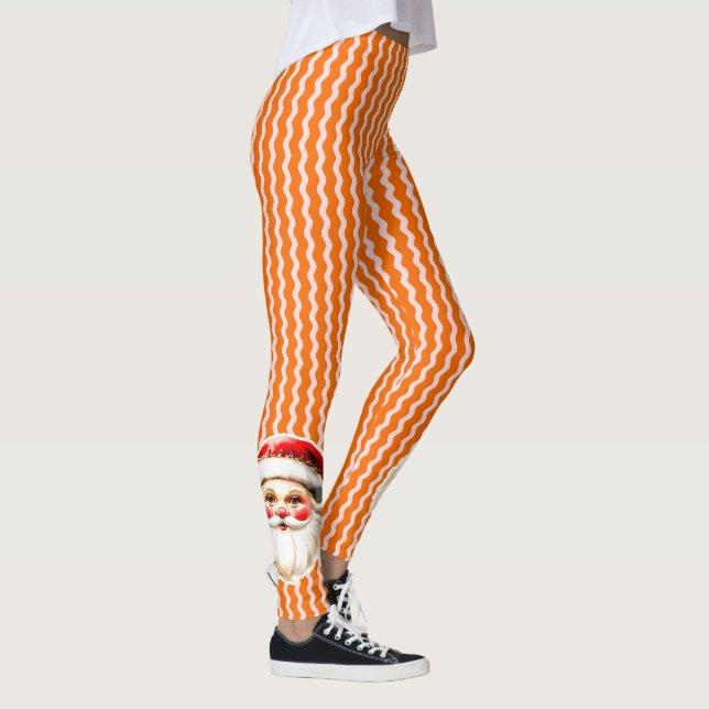 Orange Retro Jultomten Orange Ric Rac-jul Leggings (Höger)