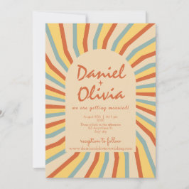 Orange Retro Line med Photo Bröllop Inbjudningar