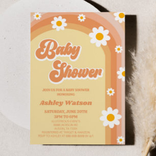 Orange Retro Margerite Blomma Baby Shower Inbjudningar