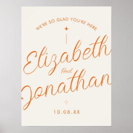 Orange Retro Modern Djupt Välkomstskylt för Bröllo Poster