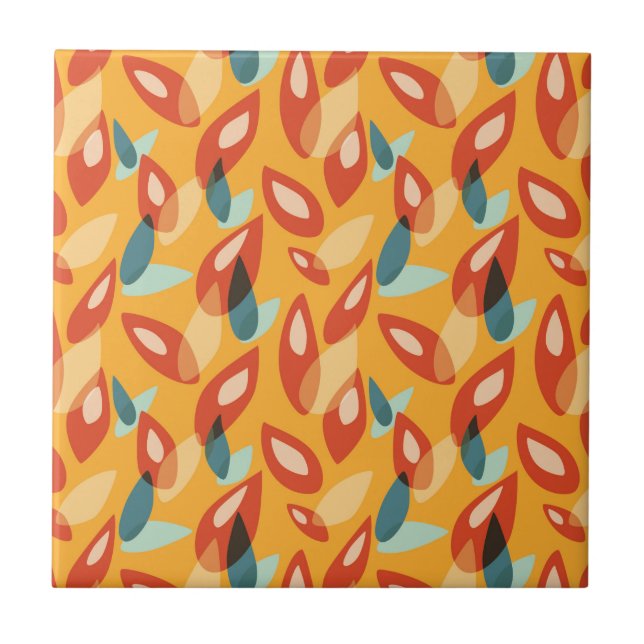 Orange Retro Modern Geometric Lövs 70-tal Mönster Kakelplatta (Framsidan)
