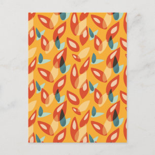 Orange Retro Modern Geometric Lövs 70-tal Mönster Vykort