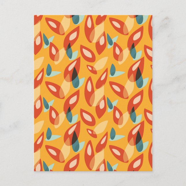 Orange Retro Modern Geometric Lövs 70-tal Mönster Vykort (Framsida)