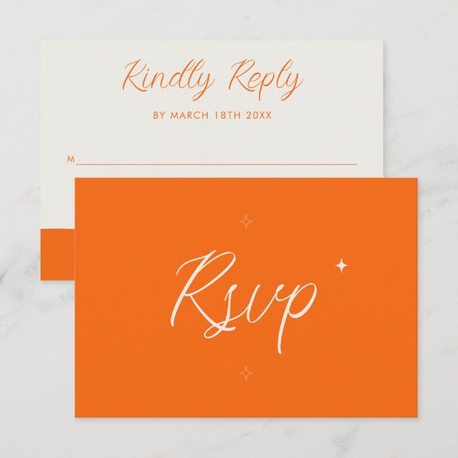 Orange Retro Modern Minimalist Djärv Bröllop OSA Kort (Fram/baksida)