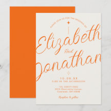 Orange Retro Modern Script Bold Bröllop