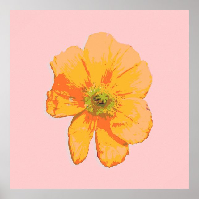 Orange Retro/PopArt-blomma Poster (Framsidan)