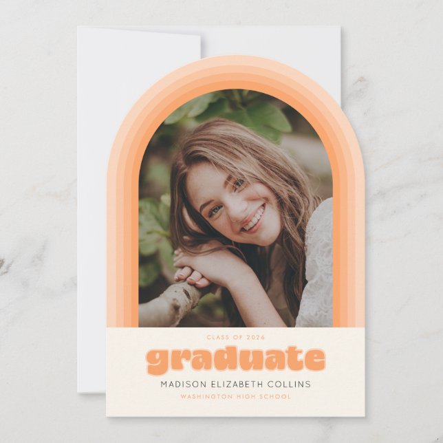 Orange Retro Striped Arch Graduation Announcement Inbjudningar (Framsida)