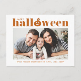 Orange Retro Typografi Foto Gott Halloween Meddelande Vykort