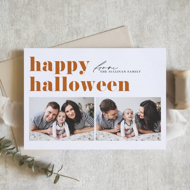 Orange Retro Typography Happy halloween 2 Photo Helgkort (Skapare uppladdad)