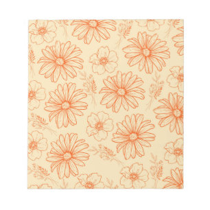 Orange Retro Vintage Y2K Blommönster Anteckningsblock