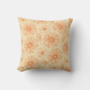 Orange Retro-Vintage Y2K Flower Mönster Kudde