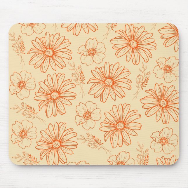 Orange Retro-Vintage Y2K Flower Mönster Musmatta (Framsidan)