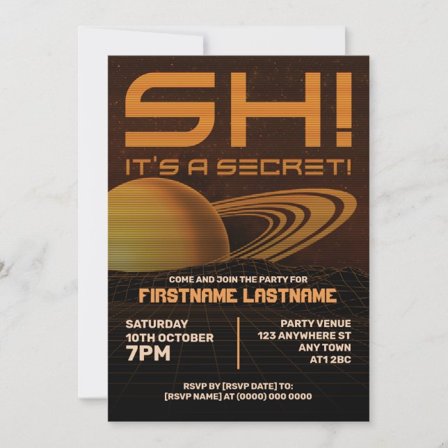 Orange Retrowave Överrasknings Födelsedagsfest Inb Inbjudningar (Framsida)