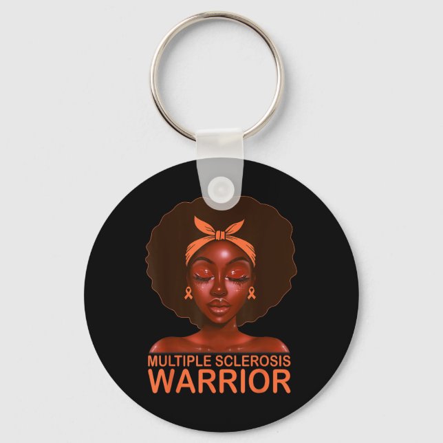 Orange Ribbon Awareness Warrior Black Afro Nyckelring (Framsida)
