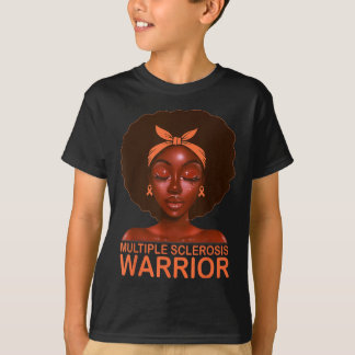 Orange Ribbon Awareness Warrior Black Afro T Shirt