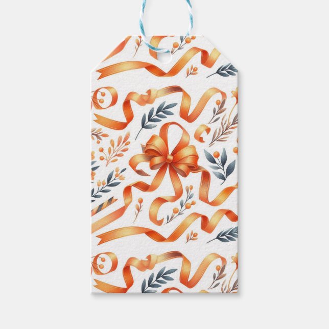 Orange Ribbon Blommigt Söt Botaniskt födelsedag Presentetikett (Framsidan)