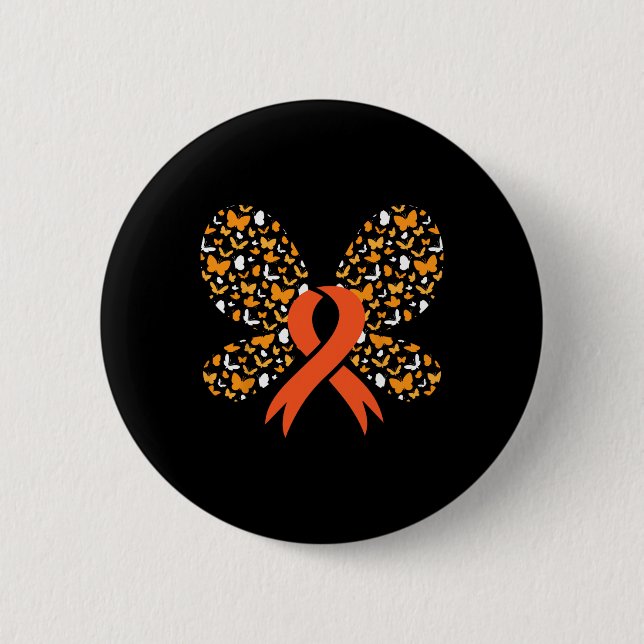 Orange Ribbon Butterfly Leukemia Awareness Survivo Knapp (Framsida)