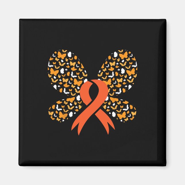 Orange Ribbon Butterfly Leukemia Awareness Survivo Magnet (Framsidan)