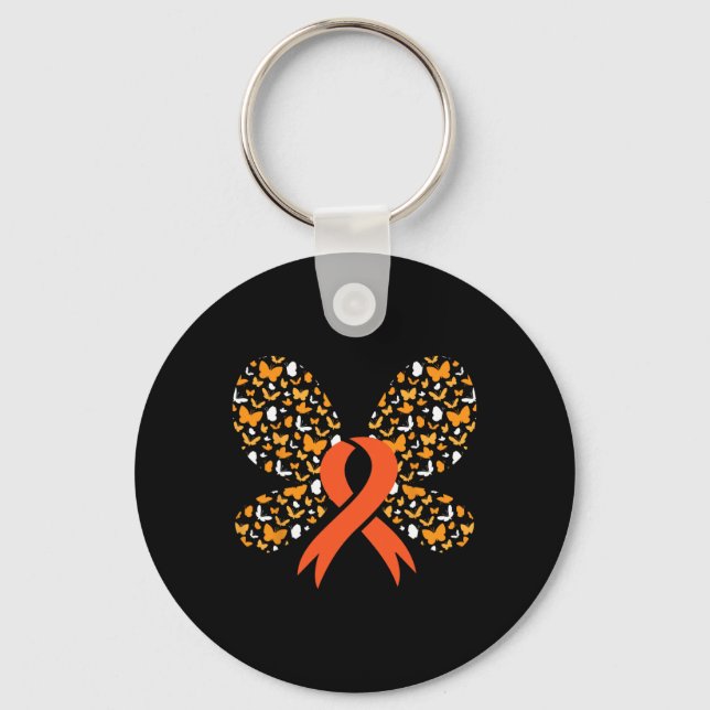 Orange Ribbon Butterfly Leukemia Awareness Survivo Nyckelring (Framsida)