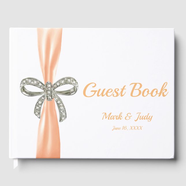 Orange Ribbon Diamond Bow Bröllop Guestbook Gästböcker (Framsida)