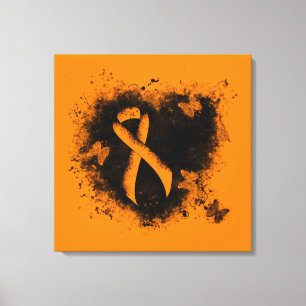 Orange Ribbon Grunge Heart Canvastryck