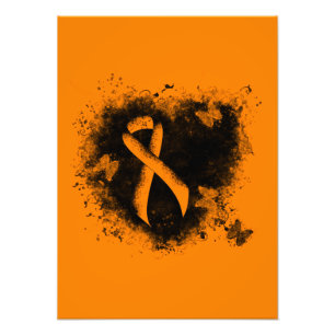 Orange Ribbon Grunge Heart Fototryck