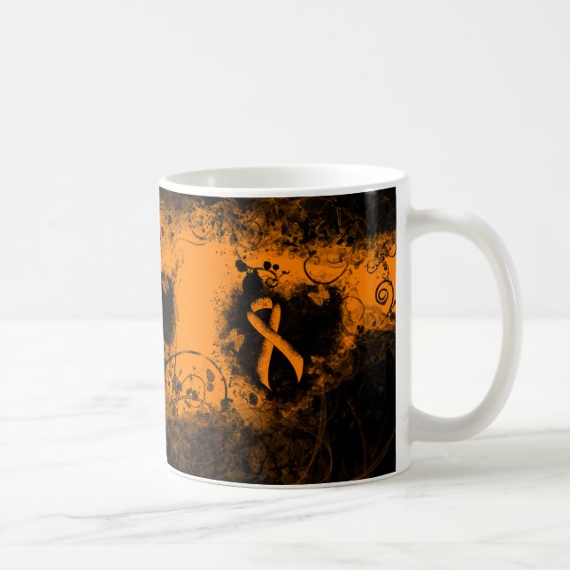 Orange Ribbon Grunge Heart Kaffemugg (Höger)