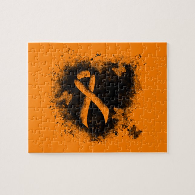 Orange Ribbon Grunge Heart Pussel (Horisontell)