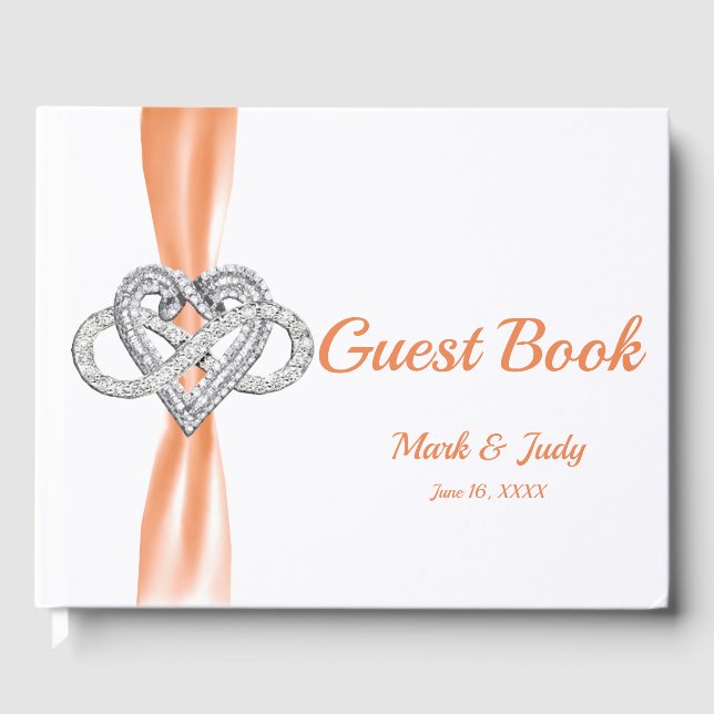 Orange Ribbon Infinity Heart Bröllop Guestbook Gästböcker (Framsida)