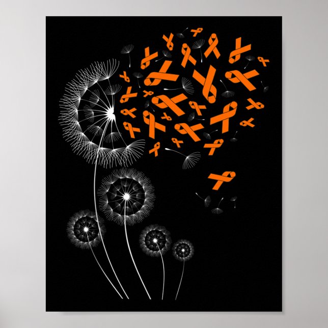 Orange Ribbon och Dandelion Leukemia Awareness Mon Poster (Framsidan)
