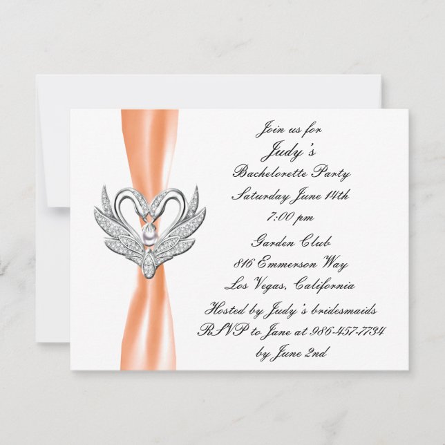 Orange Ribbon Silver Svanar Bachelorette Party Inbjudningar (Framsida)