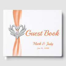 Orange Ribbon Silver Svanar Bröllop Guestbook