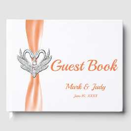 Orange Ribbon Silver Svanar Bröllop Guestbook Gästböcker