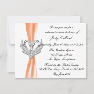 Orange Ribbon Silver Svanar Rehearsal Dinner Inbju Inbjudningar