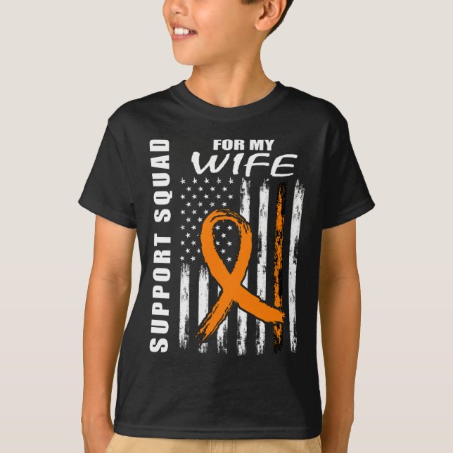 Orange Ribbon Wife Leukemia Awareness USA flagga C T Shirt (Framsida)