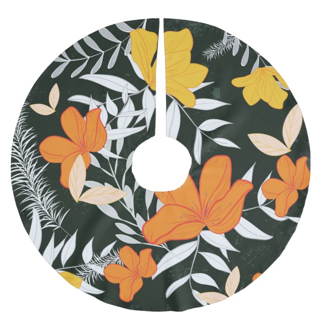 Orange Ro: Abstrakt botaniskt. Julgransmatta Borstad Polyester (Framsidan)