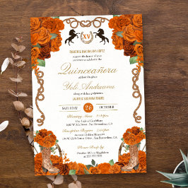 Orange Ro Blommigt Charro Ranch Quinceañera Inbjudningar