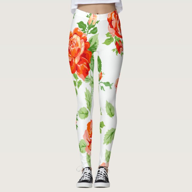 Orange ro blommigt-utskrift leggings (Framsida)