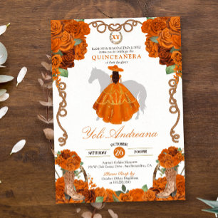 Orange Ro Blommigt Western Charro Quinceanera Inbjudningar