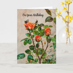 Orange Ro Blomsterträdgård Art Birthday Card Kort