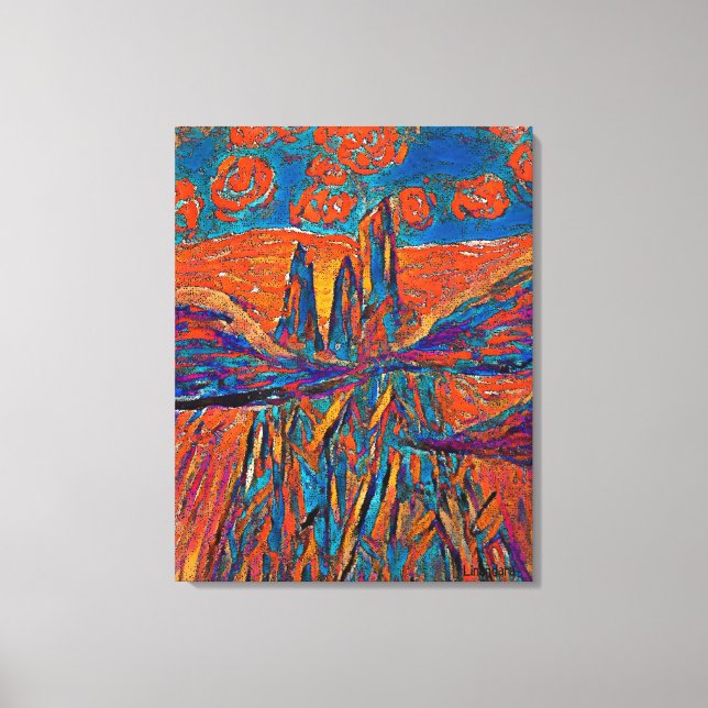 Orange Ro i Himlar ovanför berg och moln Canvastryck (Framsida)