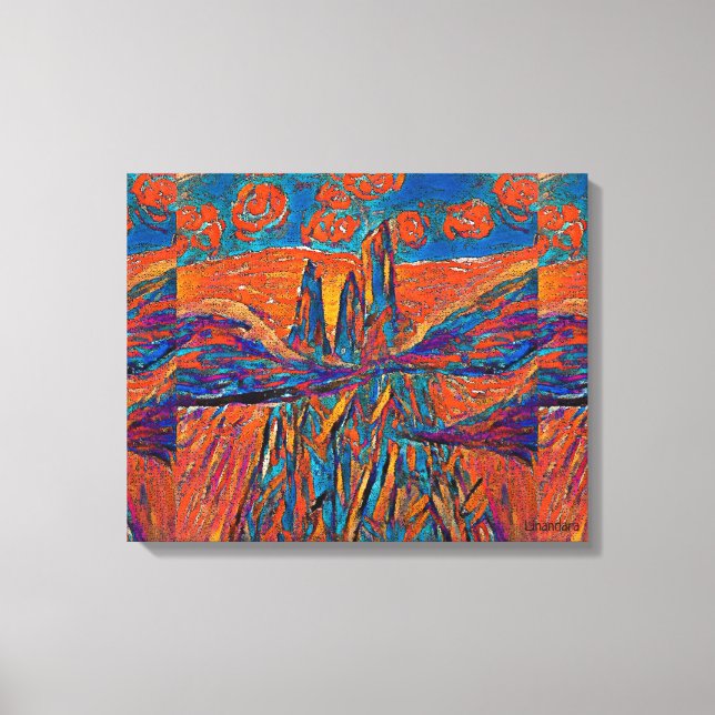 Orange Ro i Himlar ovanför berg och moln Canvastryck (Framsida)