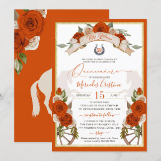 Orange Ro Quinceanera Western Charro Inbjudningar
