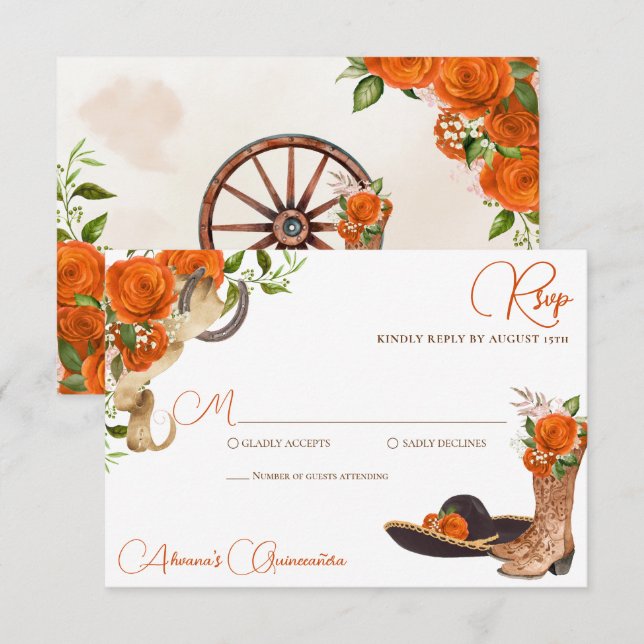 Orange Ro Rustic Charro Western Quinceanera OSA Kort (Fram/baksida)