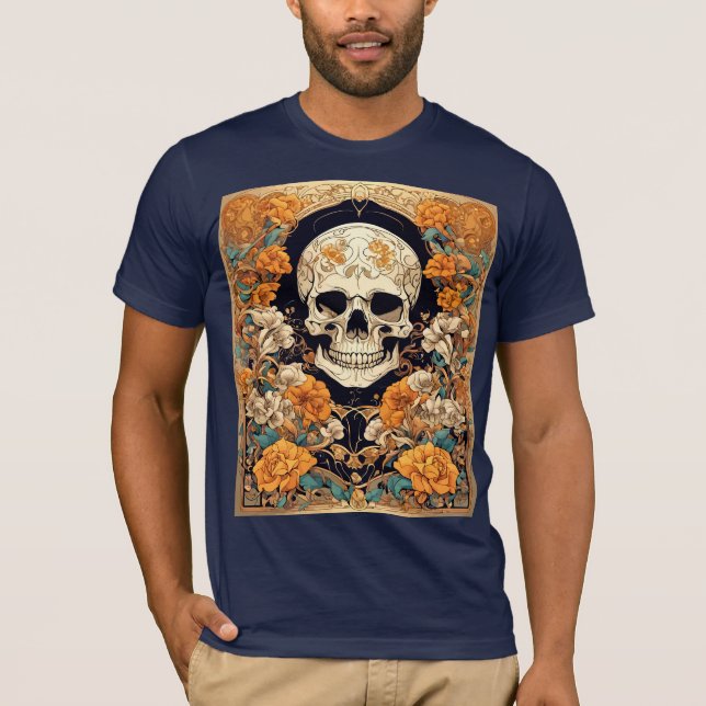 Orange Ro som omger en Art nouveau-Des av kranium T Shirt (Framsida)