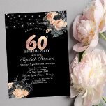 Orange Ro String Ljus Black 60:e födelsedagen Inbjudningar<br><div class="desc">En modern,  chic och glamorös inbjudan med elegant string ljus och blommor.</div>
